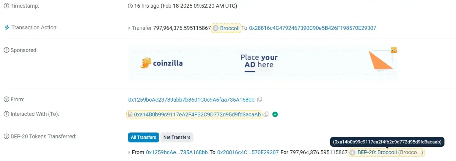 半小时速通50M，CZ捐款行为引发$BROCCOLI新币炒作