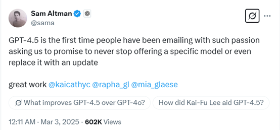 Sam Altman: Users ask never to update GPT-4.5插图1
